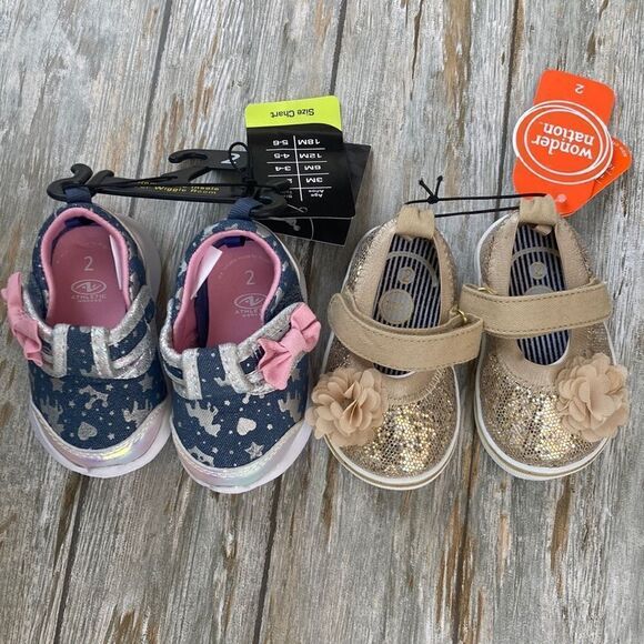 BABY GIRL UNICORN & Sparkly Flower Sneakers Shoes Size 2 - Picture 1 of 8